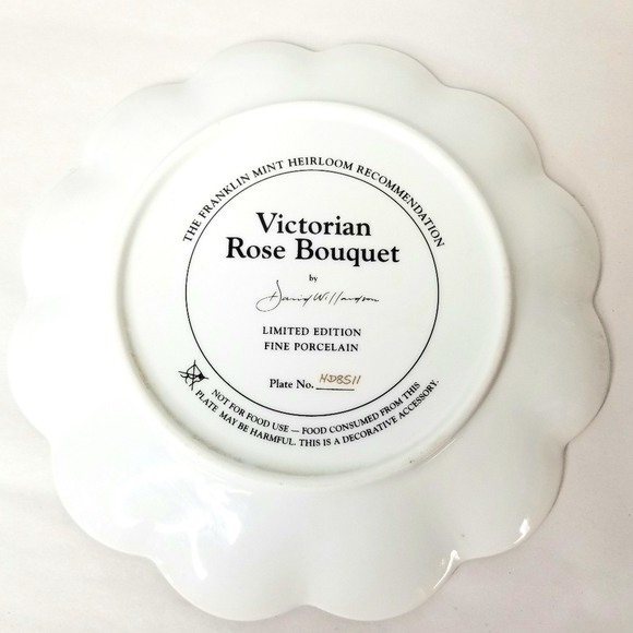 Judith Winslow Rose Decorative Plate "Victorian Rose Bouquet" . Franklin Mint - Picture 3 of 3